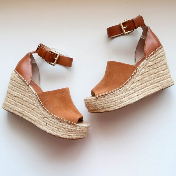 Marc Fisher Adalyn Brown Suede & Leather Platform Espadrille Ankle Strap Sandals - Picture 15 of 16